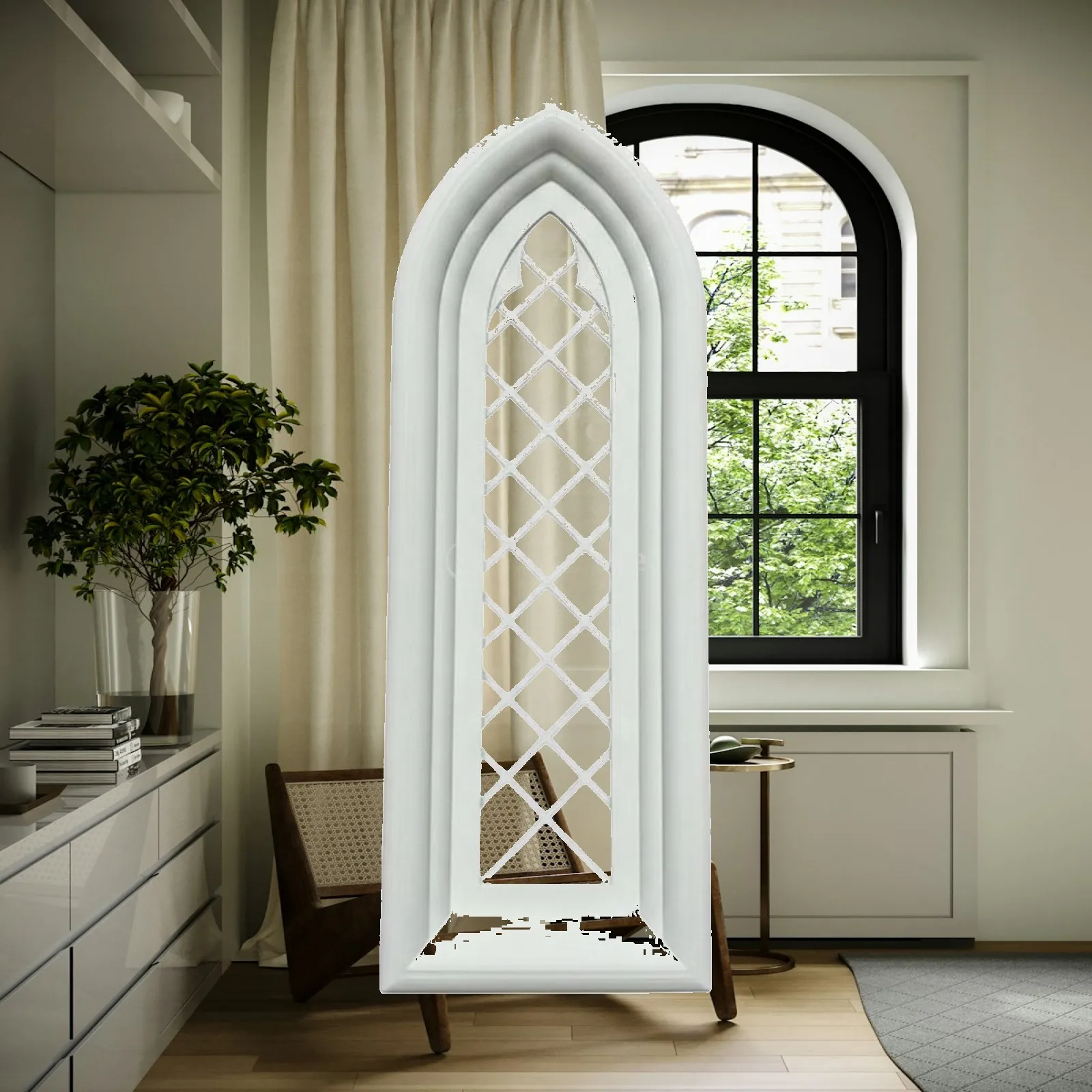 Miniature Window Display Gothic Style for Dollhouse Model Scene White Black Narrow Frame 3D Printed Craft Art