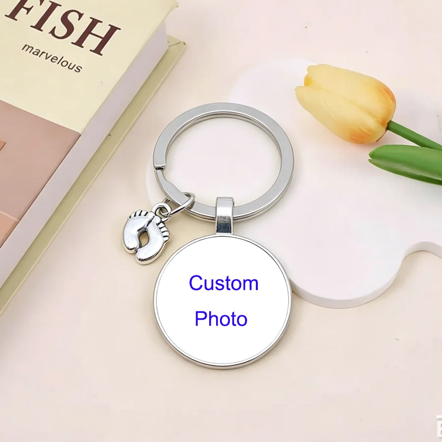 Customized keychain with newborn baby's footprint as a souvenir Foot impression keychain diy Customized keychain with baby photo