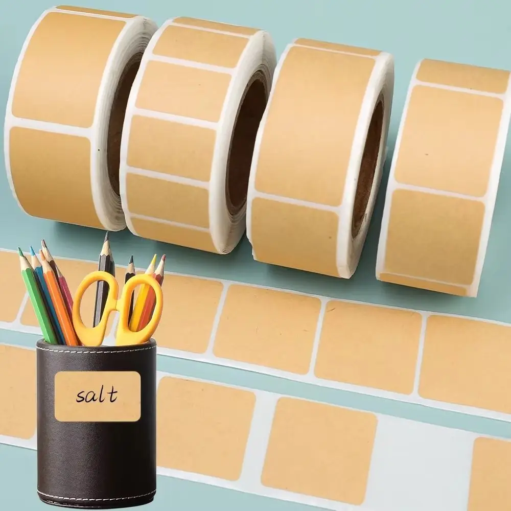 Kraft Paper Label Stickers Blank Self-adhesive Baking Packaging Stickers Tearable Writable Classification Stickers