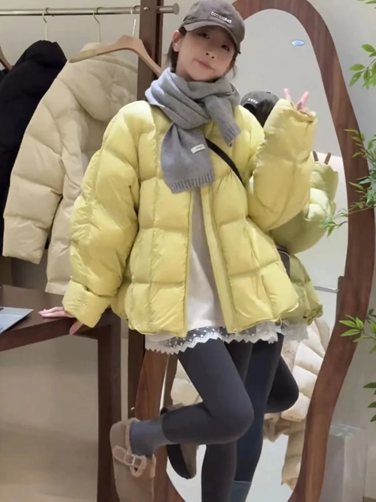 

ort Puffy Jaet Women's Winter Thiened Warm Cotton Coat Bread Sle Outerwear Korean Loose Fit Long Sve Zipper Closure