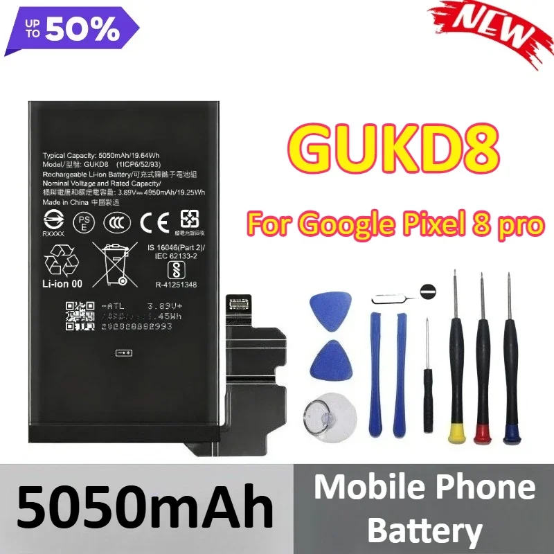 [GUKD8] for Google Pixel 8 Pro Lithium Mobile Phone Battery 5050mAh +Tools