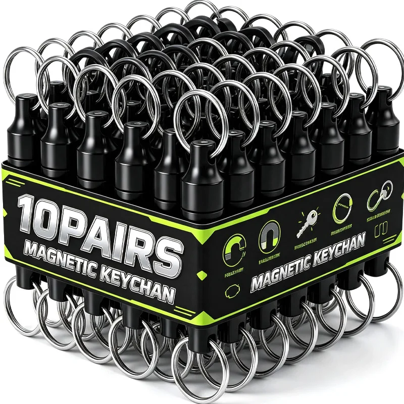 1/10Pairs Magnetic Keychain with Metal Ring Anti-loss Car Keys Necklace Magnet Hanging Holders Hooks Storage Tool Accessories