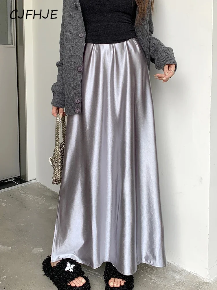 

CJFHJE French Vintage Black Satin Fishtail Skirt Women New Fashion Sexy Side Split High Waist Slim Mid-Length Solid Color Skirts