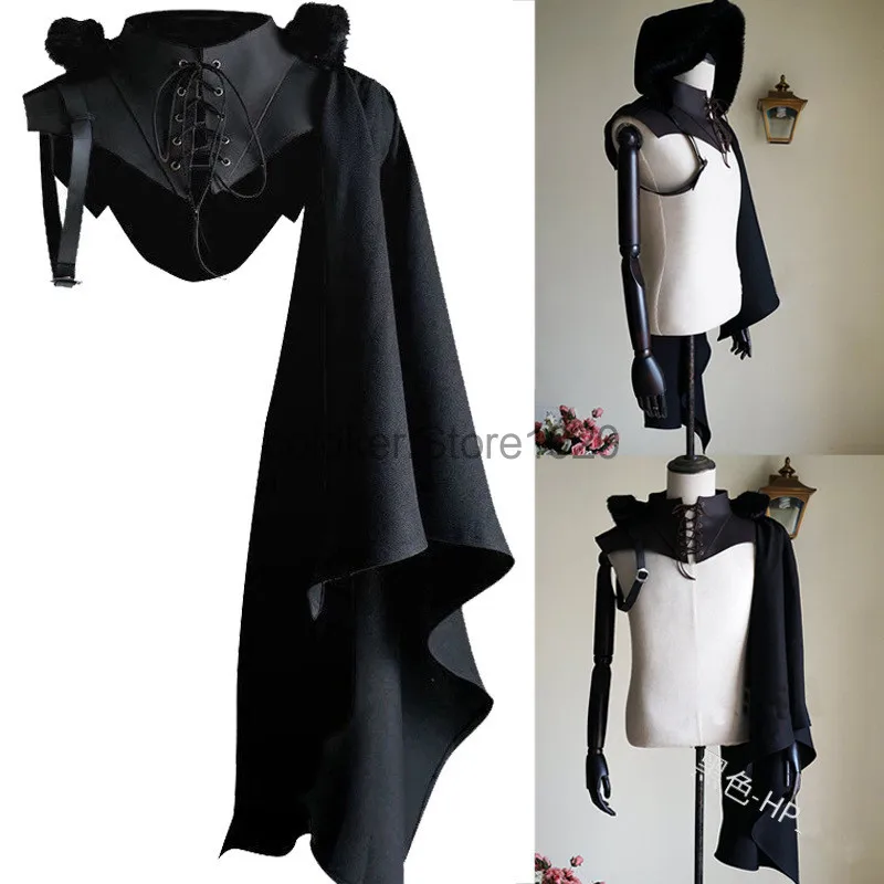 Volwassen Middeleeuwse Cosplay Kostuum Accessoires Ridder Gothic Cape Sjaal Met Capuchon Zwarte Vampier Duivel Kruisvaarder Punk Mannen Mantel