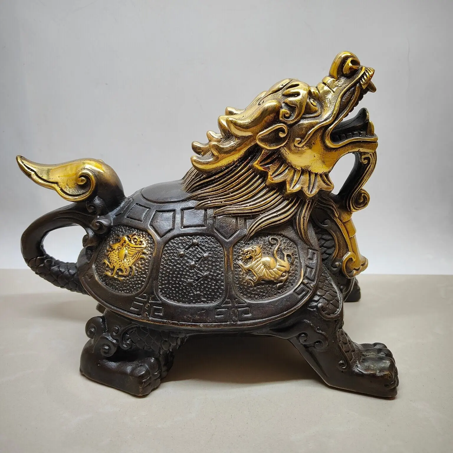 Collectible Chinese Copper Bronze Gilding dragon turtle Ornament Statue 125313