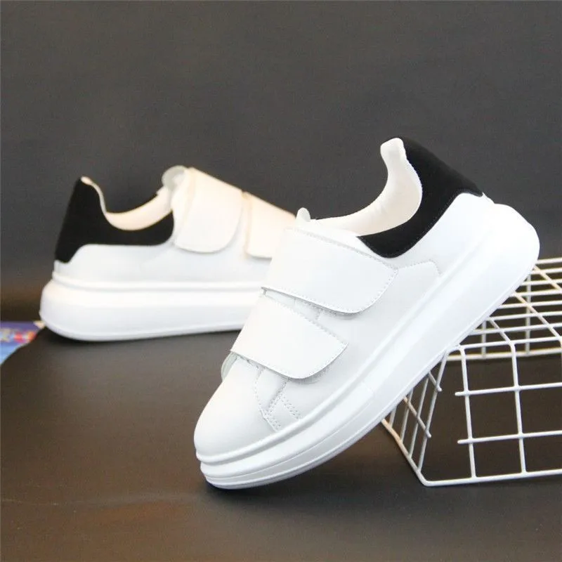 mens casual white shoes genuine leather flats shoe street style women\'s stylish platform sneakers hook loop designer footwear