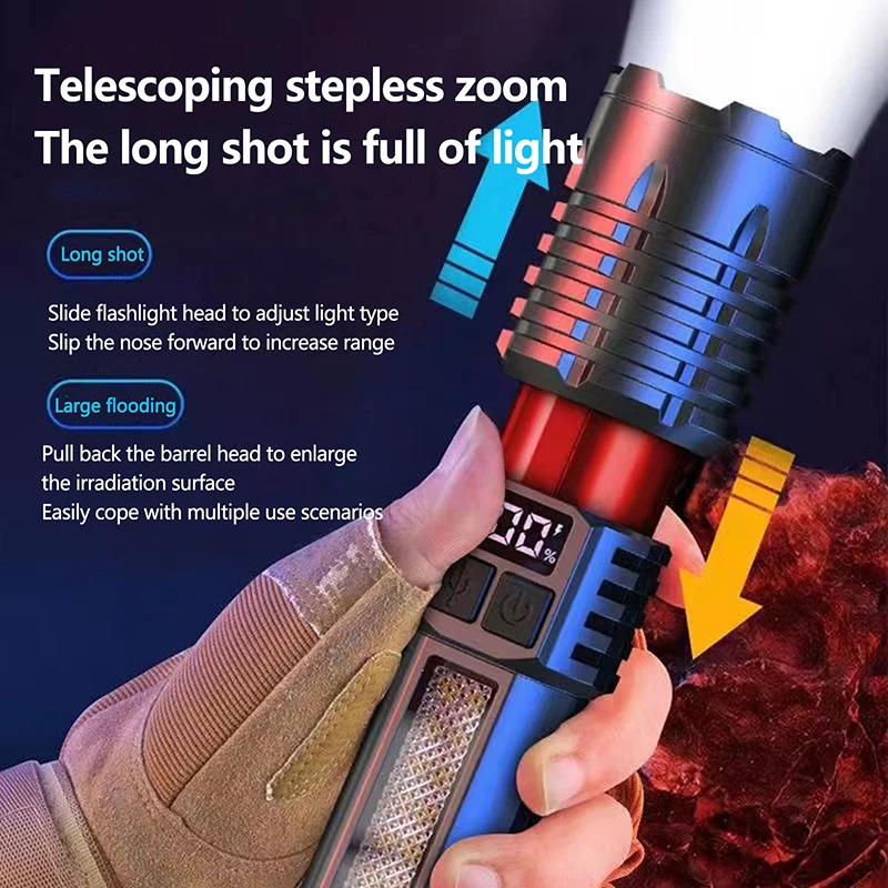 Portable Emergency Lighting For Camping Hiking High Power Rechargeable Led Flashlight Very Strong With Side Light Torch