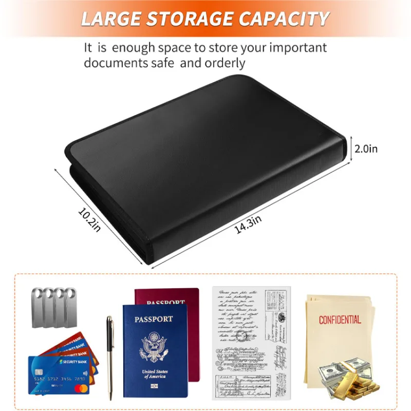 Waterproof Fireproof Large Capacity Accordion File Folder Foldable Portable with Labels Office Document Organizer