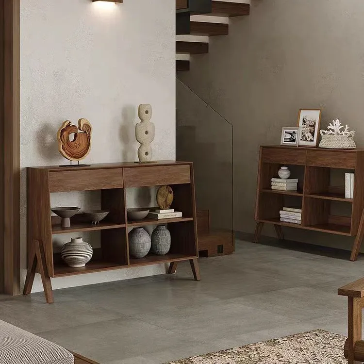 

Wabi wind bedroom solid wood dining side cabinet living room retro entrance cabinet homestay locker tea kitchen cabinet Japanese