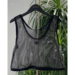 H80&S90 New Arrival Women Crystal Amazing Bring Bring Diamond Tank Tops Sexy Rhinestone Sleeveless T-Shirt Casual Short Crop Top