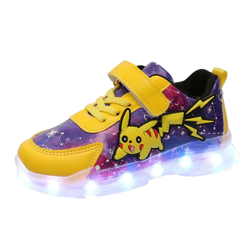 Pokémon LED Kids Sneakers Anime Action Figure Pikachu Soft Sports Running Shoes Basketball Breathable Tennis Shoes Baby Luminous