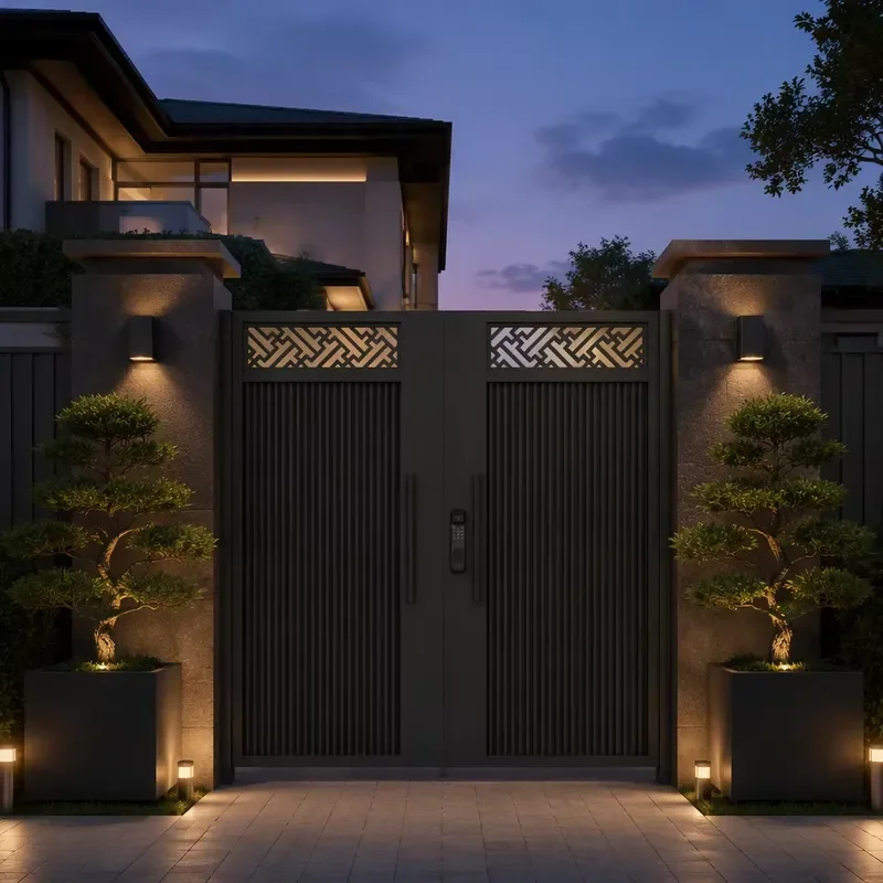 Aluminum Alloy Double Leaf Entry Door Solid Panel Thermal Break Villa Front Door Customizable Size and Color