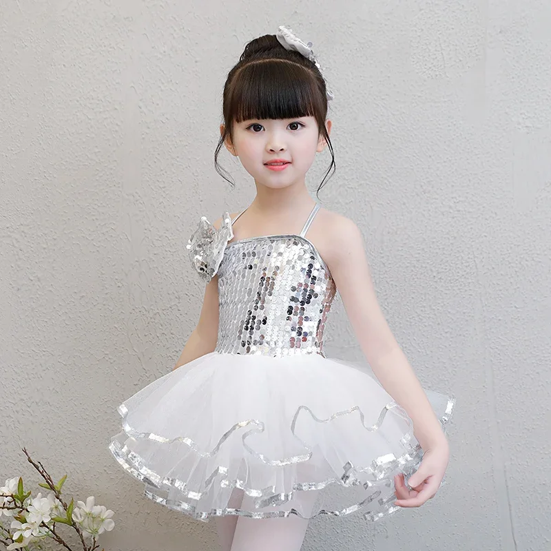 무대 현대 무용 공연 의상, 스팽글 공주 치마, 푹신한 치마, 여아 유치원 귀여운 댄스 공연 코스튬