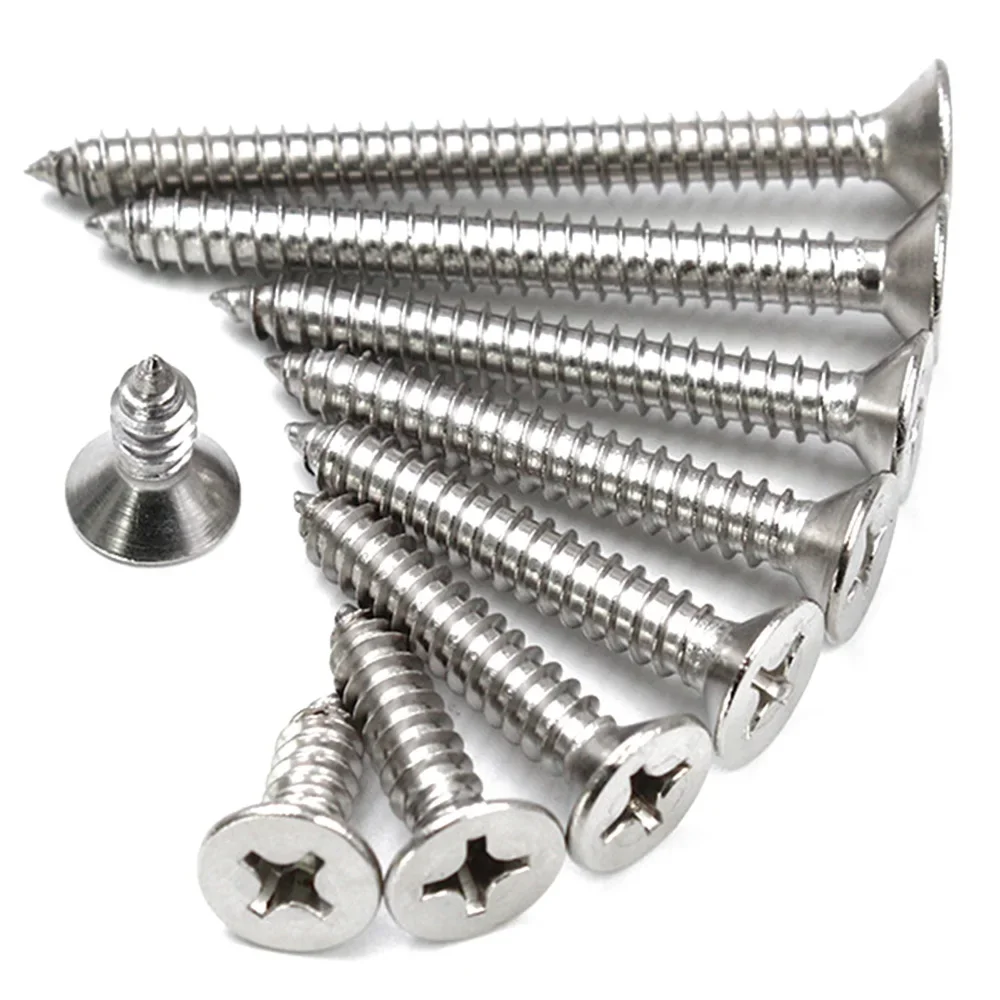 20-55pcs 304 Stainless Steel Phillips Screw M3 M3.5 M4 M5 M6 Cross Recessed Countersunk Flat Head Self-tapping Furniture Screw