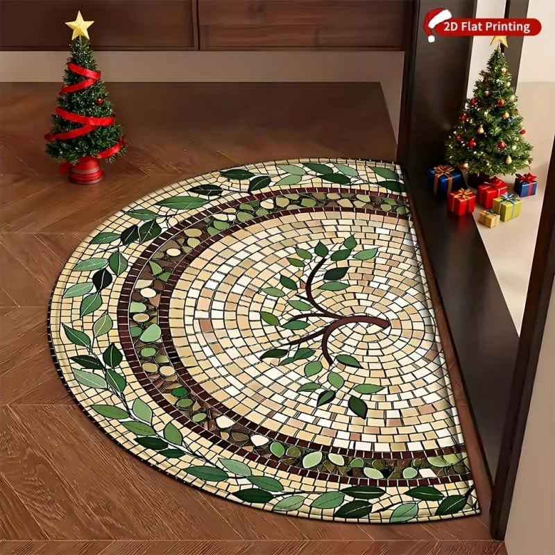 Fall Patterned Pumpkin Half Round Doormat, Check Bow Printed Entry Mat, Autumn Front Door Decor