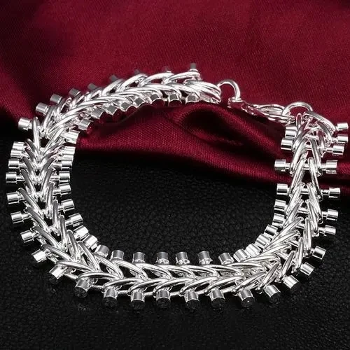 Hot 1.3CM Fish bone bracelet 925 sterling Silver for Women men's 20CM Chain Fashion Wedding Party Holiday gifts fine Jewelry