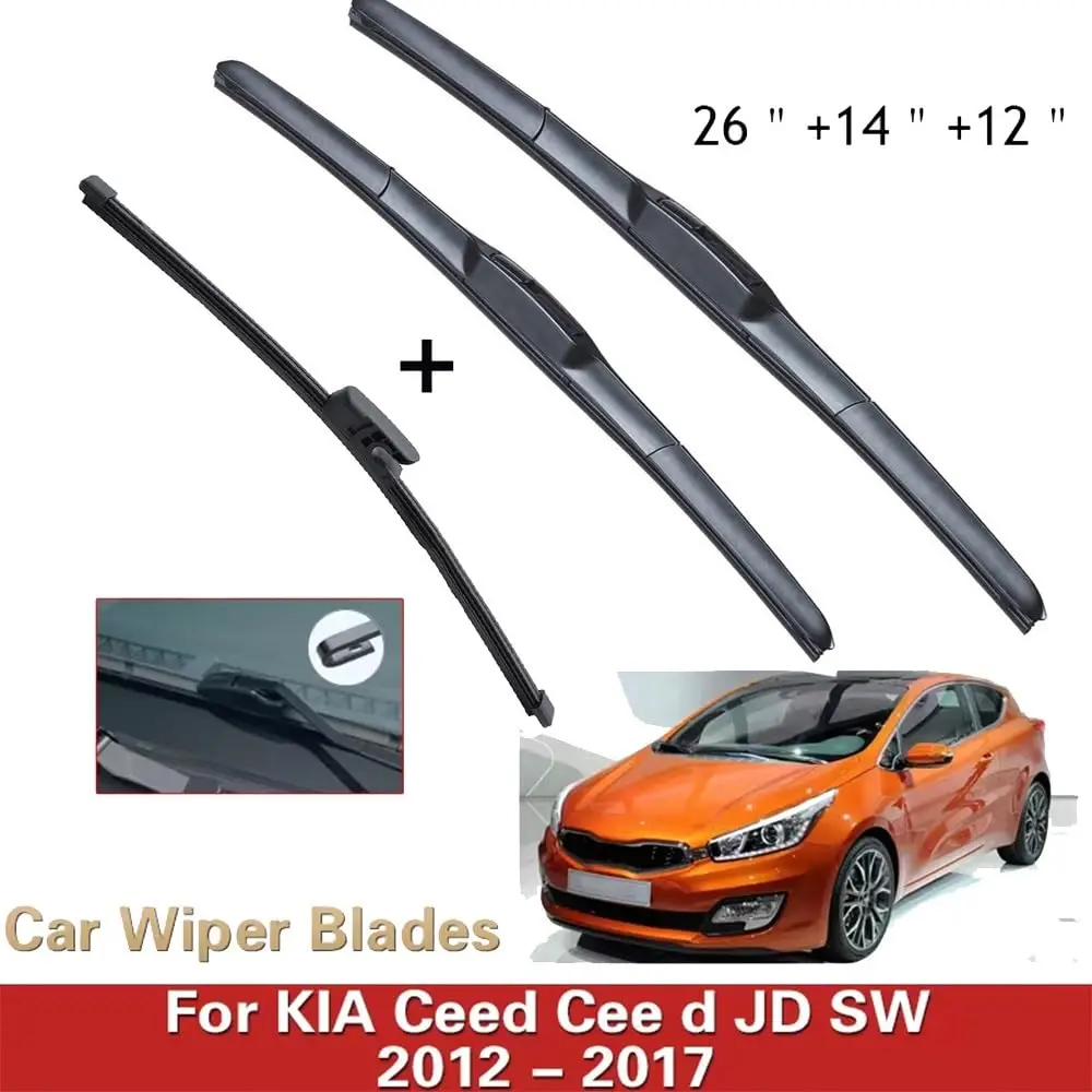 

For KIA Cee'd Ceed 2012-2017 2013 2014 2015 2016 Wiper Front&Rear Wiper Blades Windshield Windscreen Window Brushes 26"+14"+12"