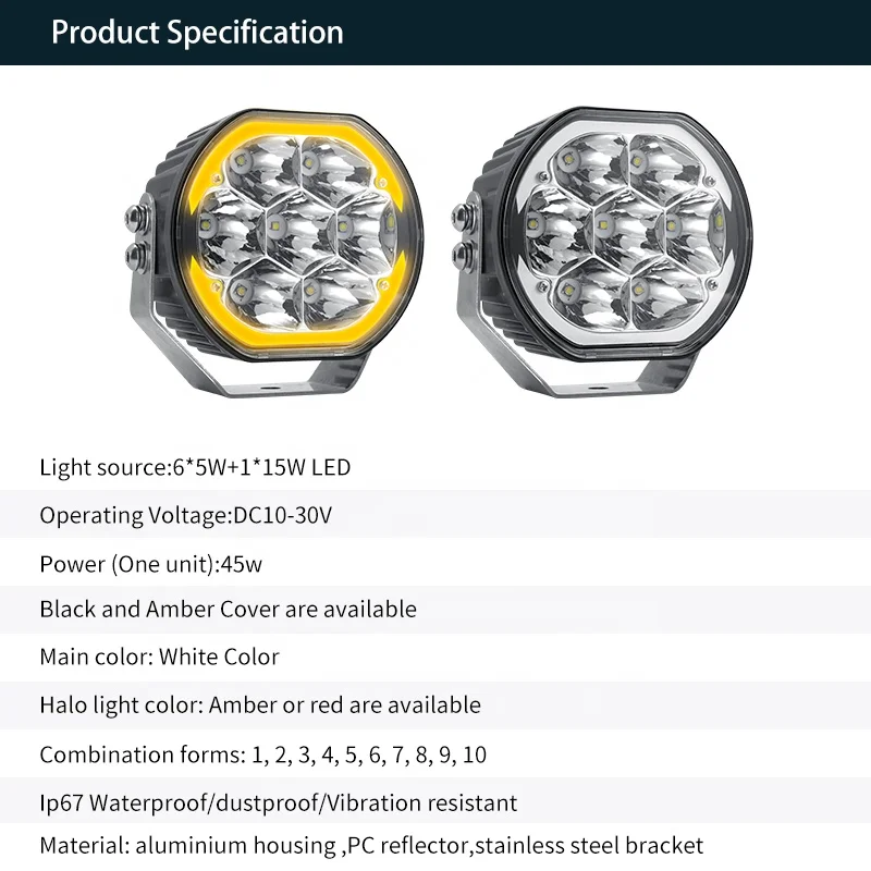 Universal Waterproof 12v White Yellow Amber Cover Spot Ditch Lamp 5 Inch Fog Drive Off Road Bar Led Pods Light Off-road - view 6