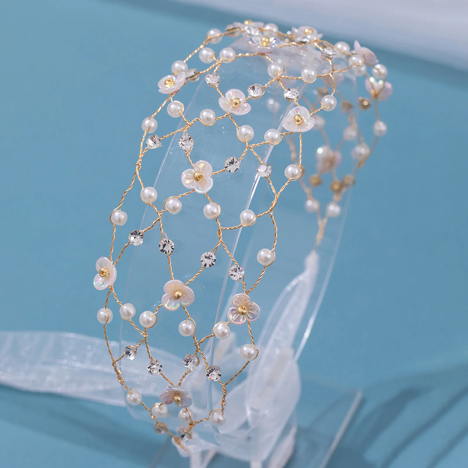 Bridal Wedding Crystal Pearl Flower Headband Bridal Hair Accessories Bride Tiara Handmade Crown Hairband Decoration Hair Jewelry image 6