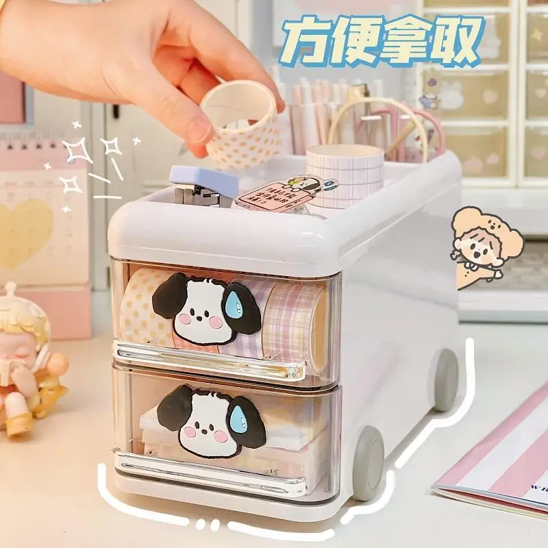 Desktop Stationery Storage Box Transparent Drawer Cartoon Pen Holder Organizer of Girl Cosmetics Office Stationery Shelves