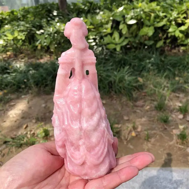 Natural Pink Opal Princess Statue Carving Animal Fashion Healing Energy Stone Home Decoration DIY Christmas Gift 1pcs