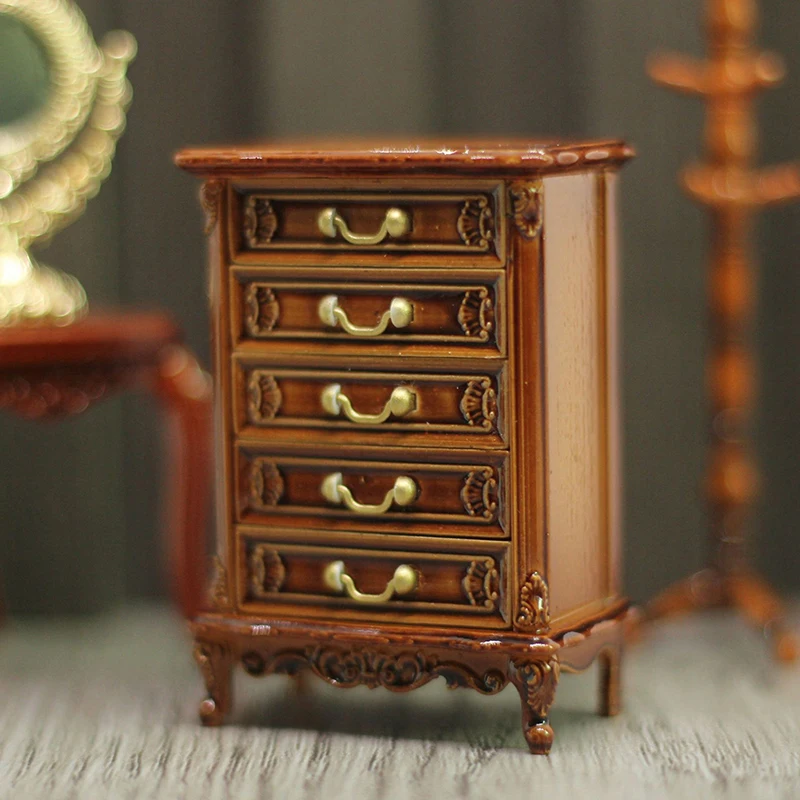 1PC Dollhouse Miniature Simulation Bedroom Chest Of Drawers Toys DIY Accessories Doll House Decor