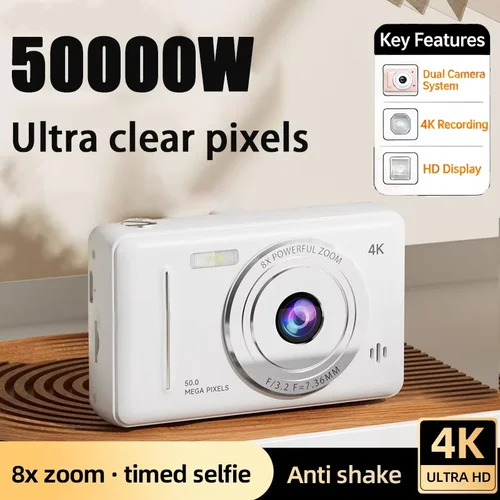 Imagen 1 del producto Cámara Digital 4K, 5000W, píxeles, CCD Retro, tarjeta portátil, cámara de nivel de entrada, cámara Dual Flash, 50 millones de píxeles, enfoque automático
