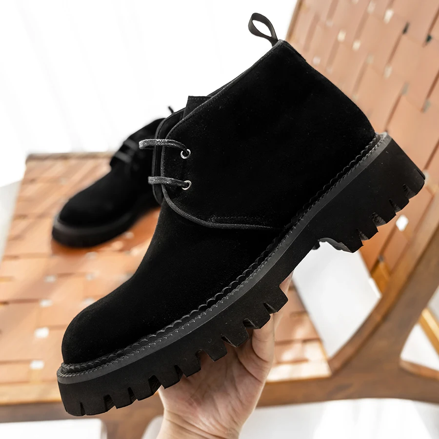Hanmce Chelsea Boots 2025 Comfortable Genuine Leather Brohue Ankle Boots High Quality Slip-On Luxury Footwear Men