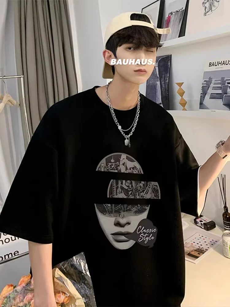 

Combed Cotton Tee-Needle ort-Sve T-irt for Men Trendy Brand Heavyweight f Sve American Sle 7-Quarter Body