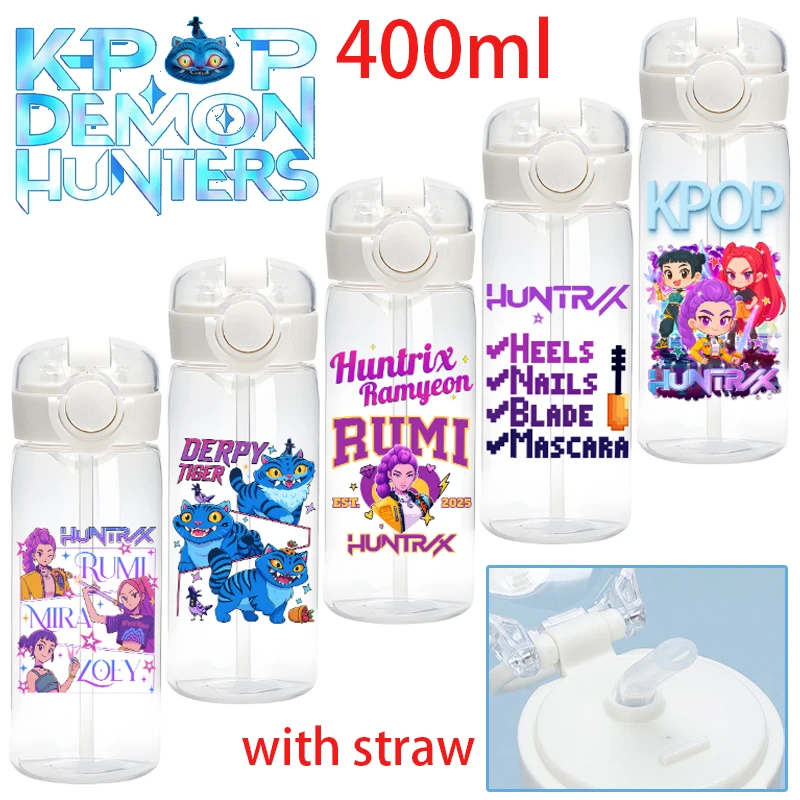 

400 мл Kpop бутылка для воды мультфильм спортивная чашка для воды прозрачная соломинка для сока пластиковые питьевые портативные кувшины для путешествий на открытом воздухе для фитнеса