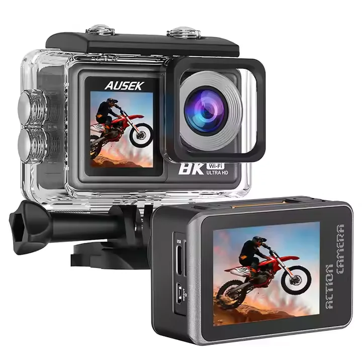 

Ausek Hot Sale 30M Waterproof Action Camera WIFI 8K/6K/5K/4K Sports Camera With Remote Controller Anti Shake Touch Screen Cam