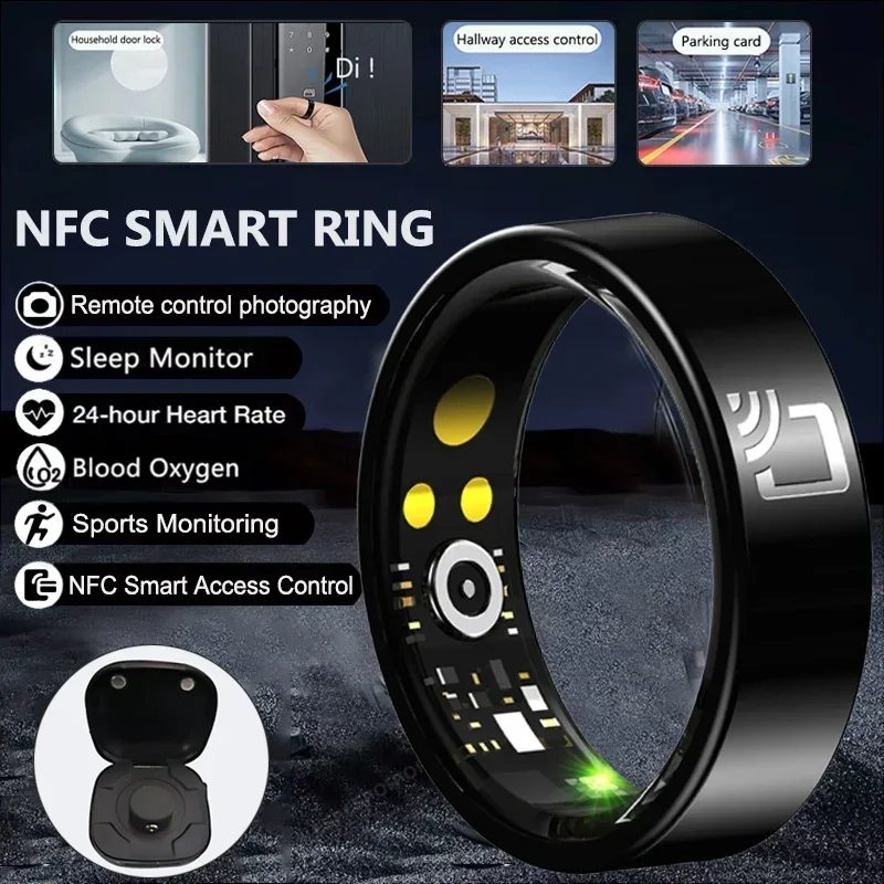 

Smart Ring Heart Rate Blood Oxygen Real-Time Health Monitor Rings Men Women NFC Smart Access Control IP68 Waterproof Smartring
