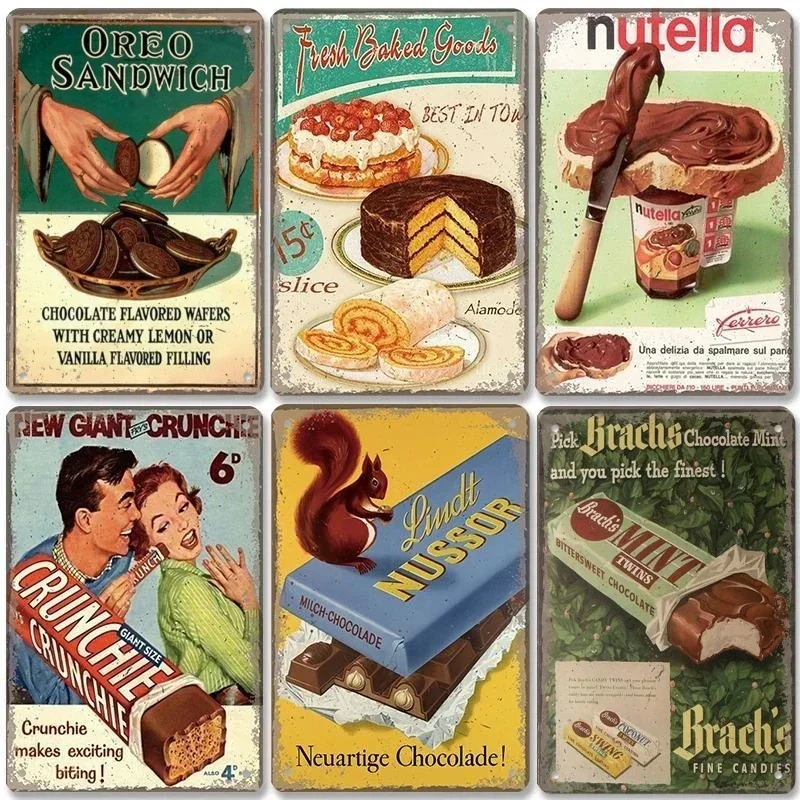 Chocolate Metal Posters Vintage Signs Decor Plaque Delicious Chocolate Bar Cake Metal Tin Signs Retro Wall Decor Coffee Shop