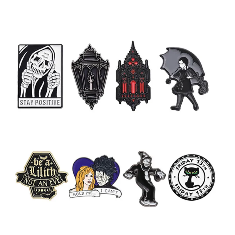 Halloween Horror Movie Figure Enamel Pins Stay Positive Punk Spooky Brooches Lapel Backpack Badge Jewelry Gifts For Friends