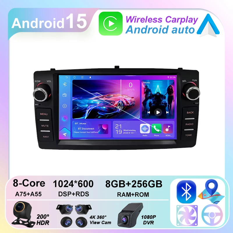 

Android 15 2din Wireless CarPlay Android auto Car Radio Multimedia GPS for Toyota Corolla E120 2003-2006 BYD F3 Stereo 5G Wifi