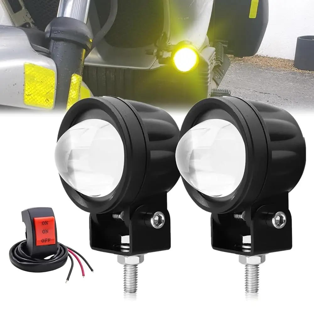 

Free Shipping - LED Yellow Fog Lights with Switch Motorcycle Spotlights Yellow White Additional Driving Lights Universal for Mot