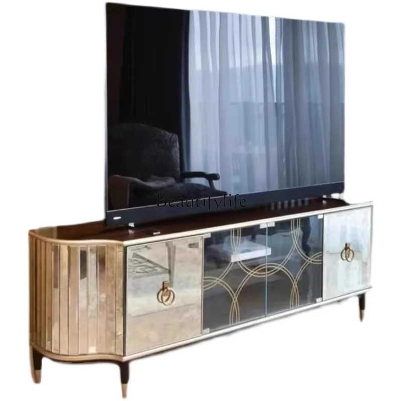 

Light Luxury American Solid Wood TV Cabinet Coffee Table Combination Neoclassical High-End Italian Glass Mirror Cabinet