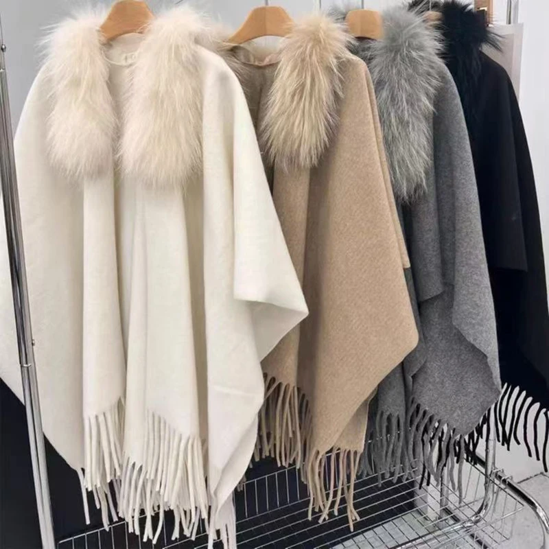 

Модная лоскутная шаль из искусственного лисьего меха для женщин, корейский роскошный пушистый меховой воротник, женский кардиган, элегантное женское пальто с кисточками
