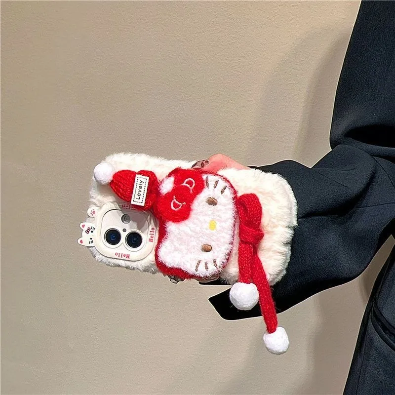 Kawaii Hello Kitty Sanrio Student Leuke Cartoon Pluche Telefoon Shell iPhone Bescherming Shell Telefoon Decor Kerstcadeaus voor kinderen