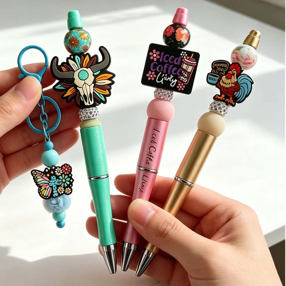 10PCS Rooster Flower Pill Butterfly Element Silicone Focus Bead Mix DIY Accessories For Jewelry Making Craft Beaded Pen Pendant