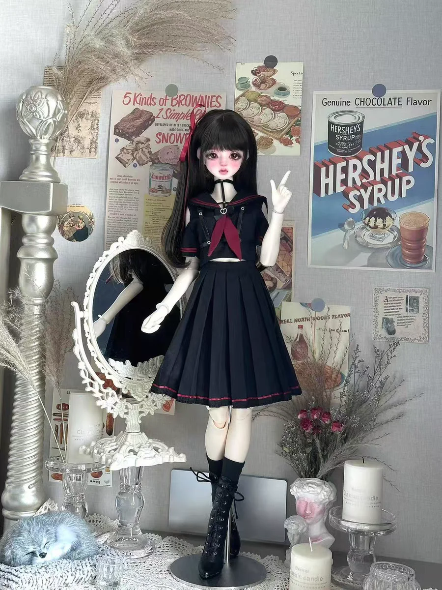 BJD poppenkleertjes zijn geschikt voor 3-inch poppenkleertjes. Nieuwe zwarte of paarse jurk, 2-delige set, damesstijl met botkruis