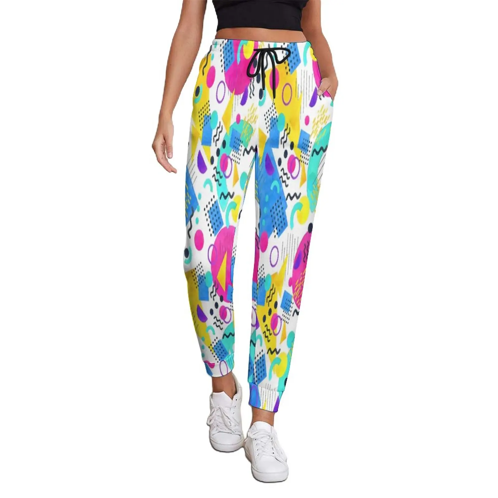 

Colorful Memphis Pants Autumn Geometric Retro Abstract Classic Joggers Womens Streetwear Print Trousers Big Size