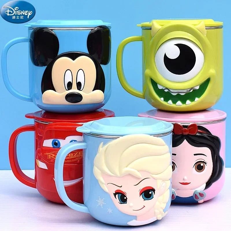 Kids Disney Cups Princess Frozen Elsa Anna Milk Cup 3D Cartoon Stitch Mickey Minnie Mouse 316 Stainless Steel Cup Christmas Gift