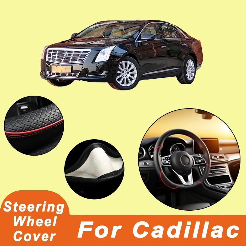 

For Cadillac Series 38cm Car Leather Steering Wheel Cover- Anti-Slip, Wear-Resistant, All-Season, Universal | Cubre Volante Auto