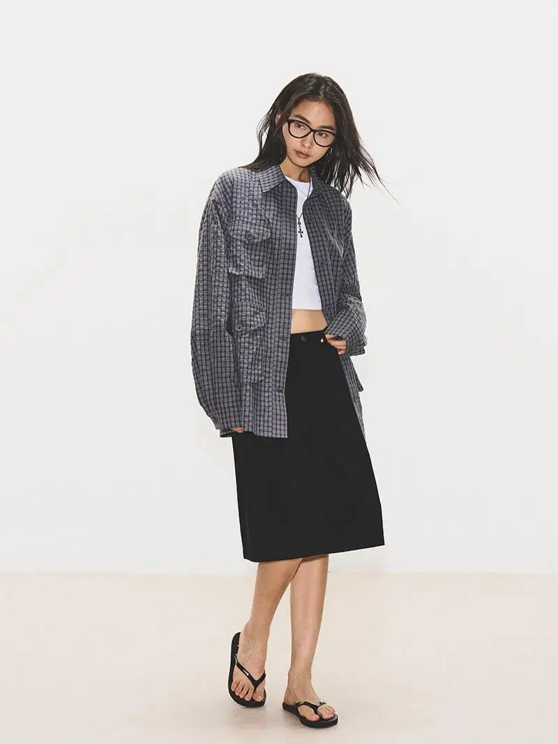 

Женская рубашка 7AM0PM с множеством карманов, длинными рукавами, в клетку, универсальный открытый кардиган, синяя, для многослойного ношения, верхняя одежда