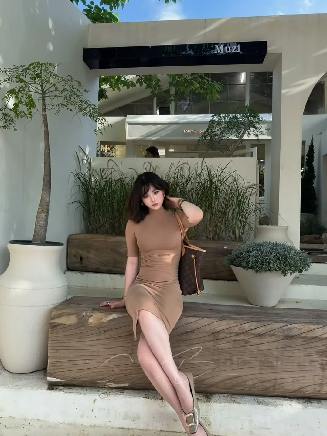 

Semi-High Collar Midi Dress Women's Slim Fit Bodycon Skirt Short Sleeve Casual Style Girl's Summer Fashion Dress