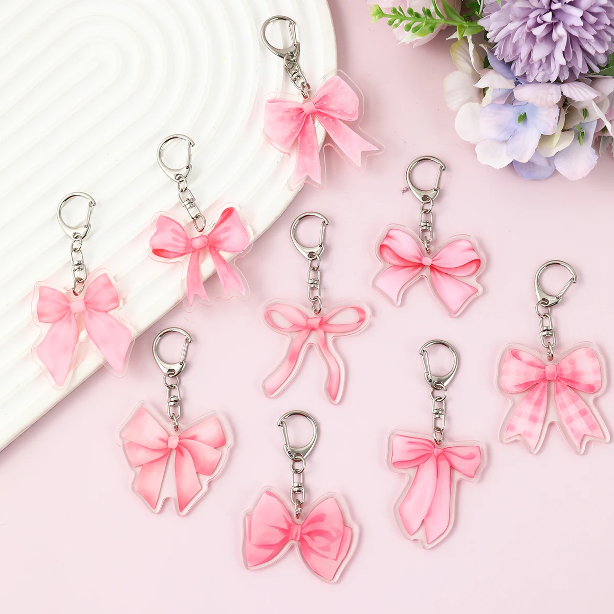 9pcs Pink Bow Keychains Bow Party Favors Pink Bow Acrylic Keychains for Birthday Party Decorations Gifts Gifts