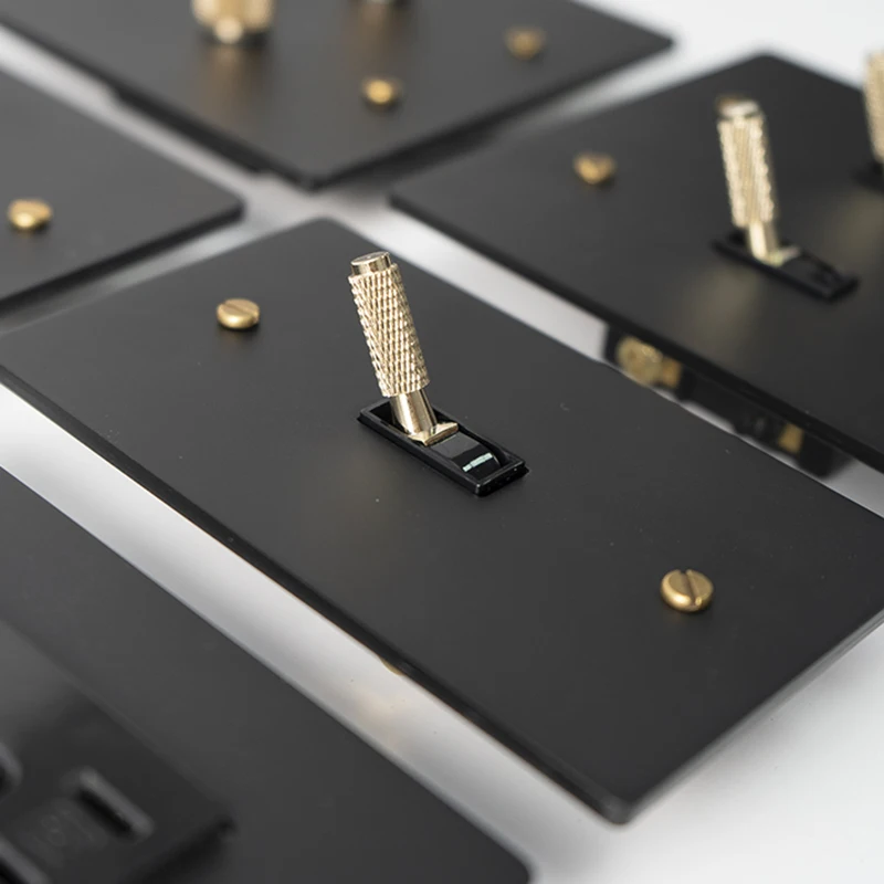 2Gang Maßgeschneiderte goldene schwarze Retro-Bronze-SS-Platte 30 Tage Messing geknoteter Kippschalter 110 V amerikanischer Standard-Wandschalter-Steckdosendimmer – Detail 16