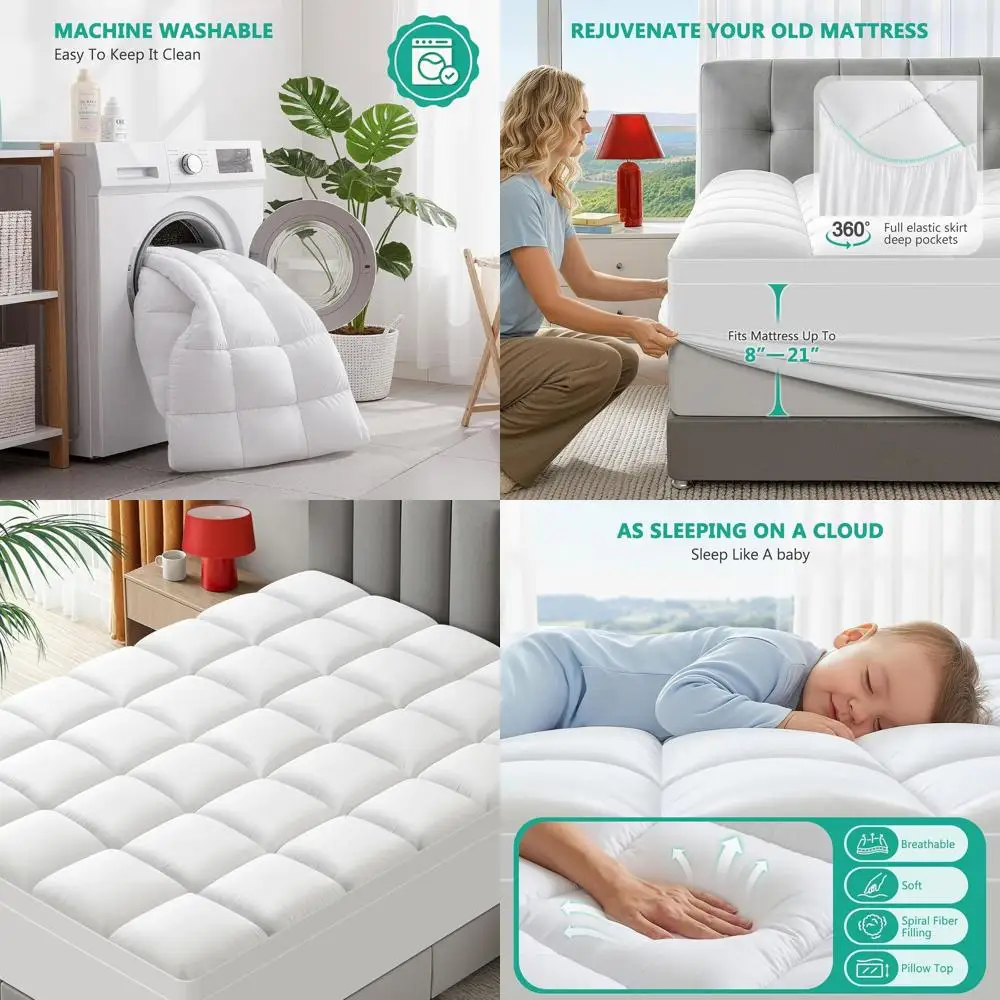 

Толстая подушка для матраса с дышащим волокнистым наполнением, карман 8–21 дюймов, охлаждение, белый