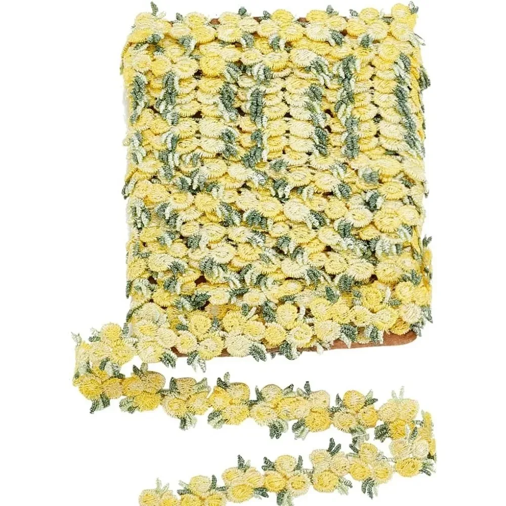 

5Yards Flower Lace Ribbon Yellow Floral Lace Trim 20mm Decorating Lace Flower Embroidered Trim Ribbons for DIY Wedding Appliques